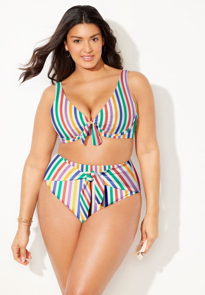 Cup Sized Tie Front Underwire Bikini Set, , alternate image number null