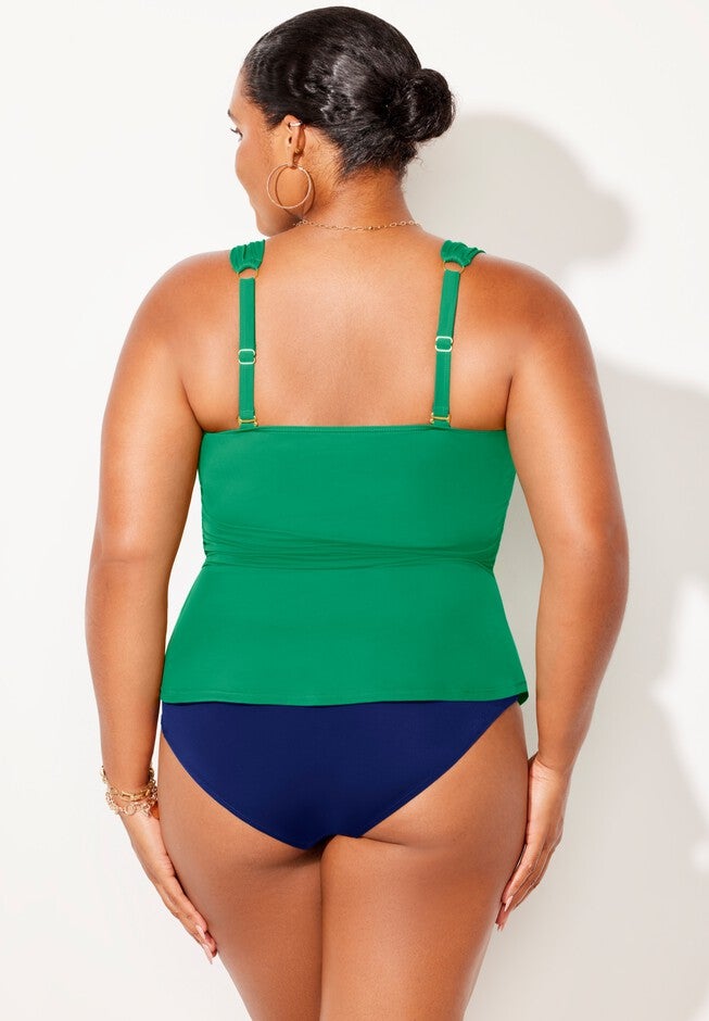 Underwire Shirred Ring Bandeau Tankini Set, , on-hover image number null