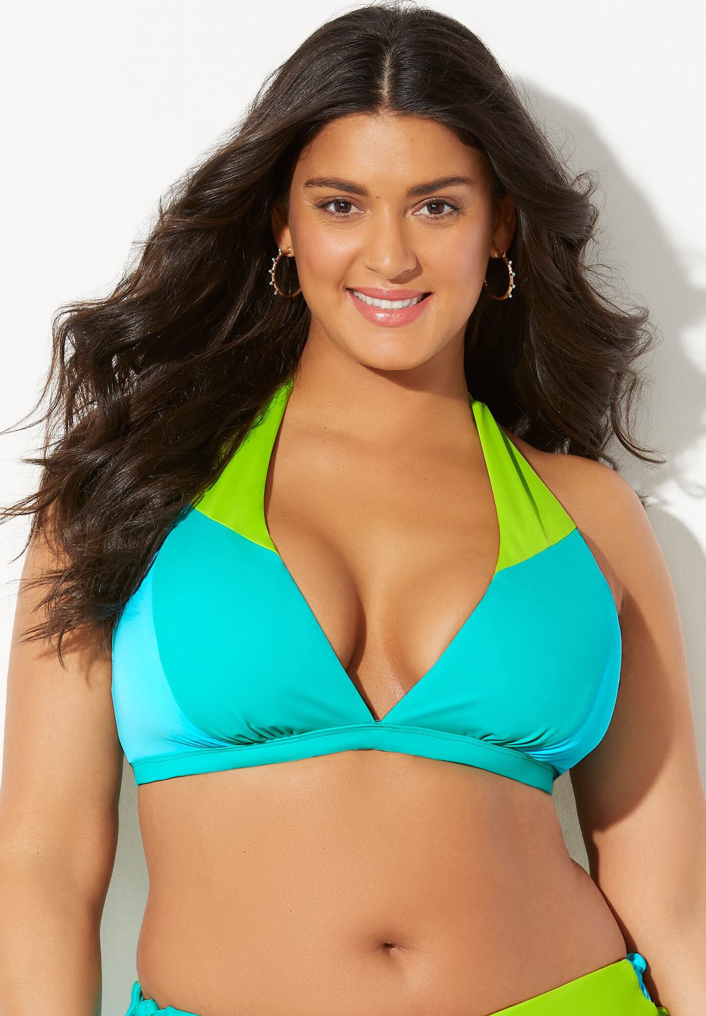 Romancer Colorblock Halter Triangle Bikini Top
