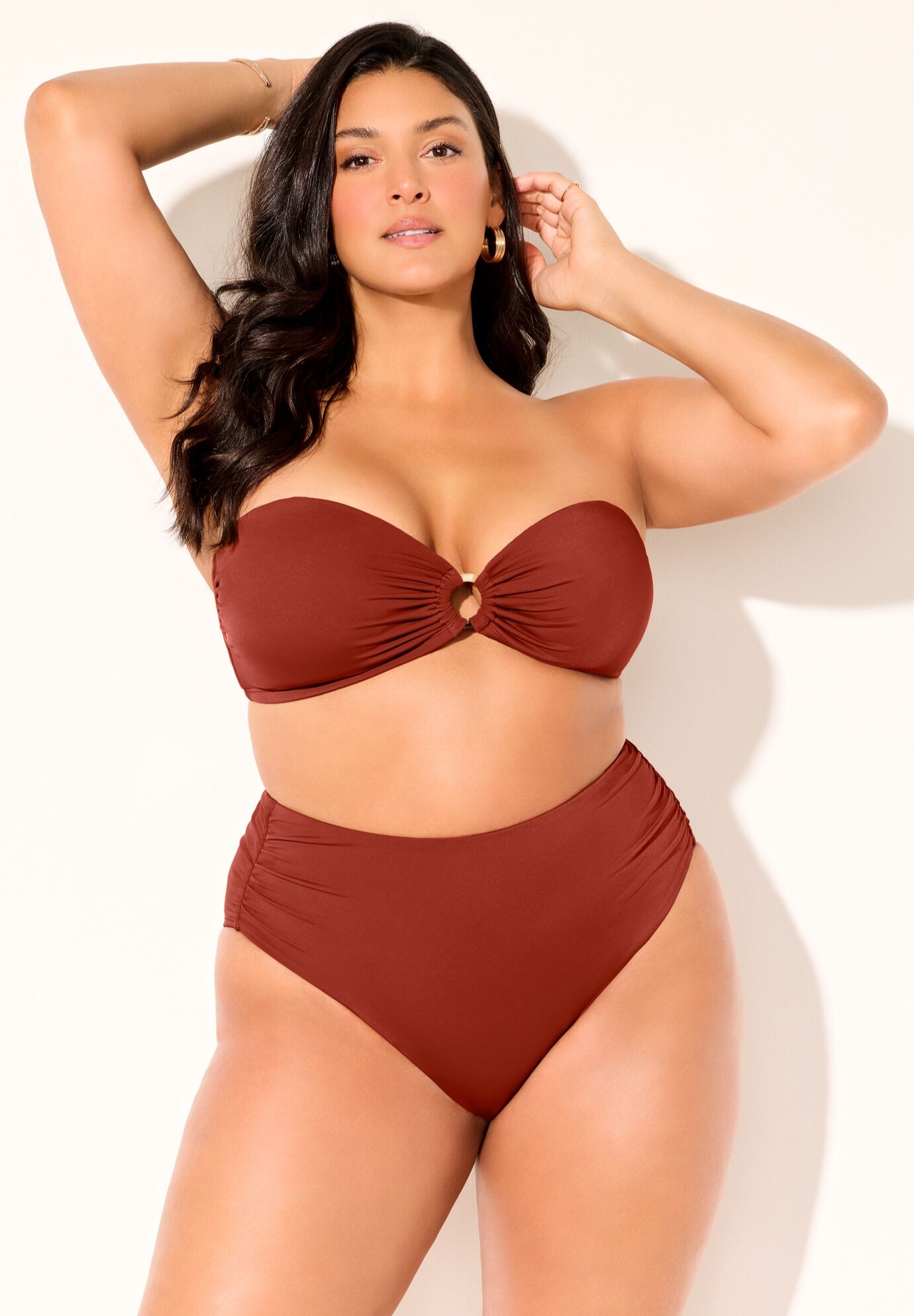 Ruched Ring Bandeau Bikini Set, , alternate image number null