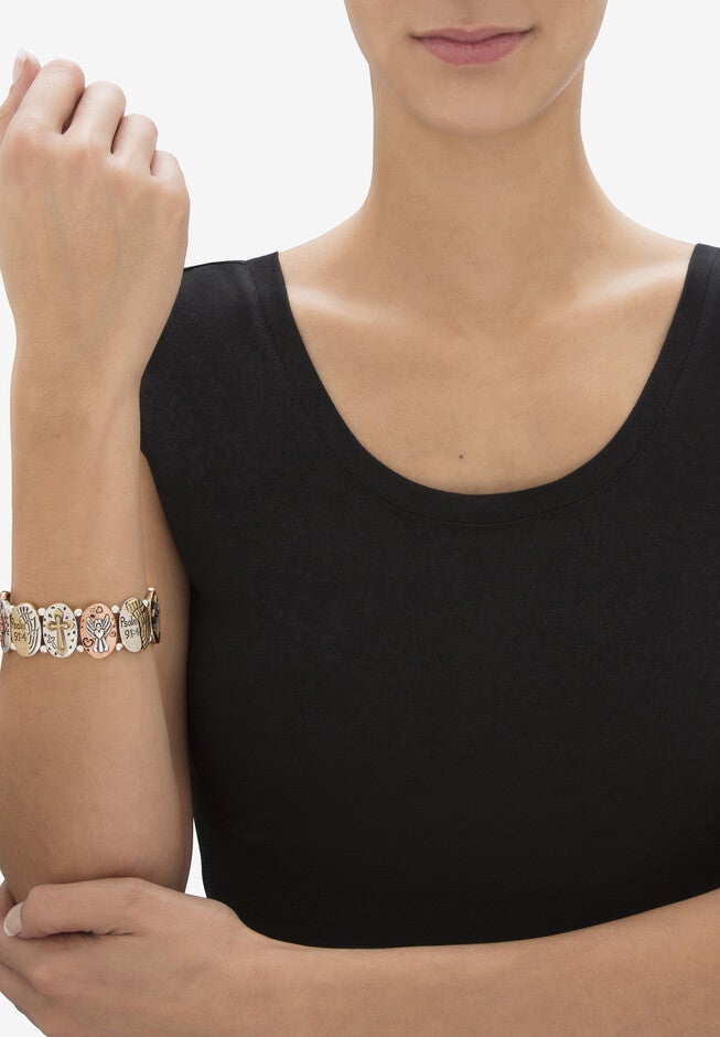 Tri Tone Antiqued Inspirational Stretch Bracelet (16Mm), 7 Inch Length, , alternate image number 2