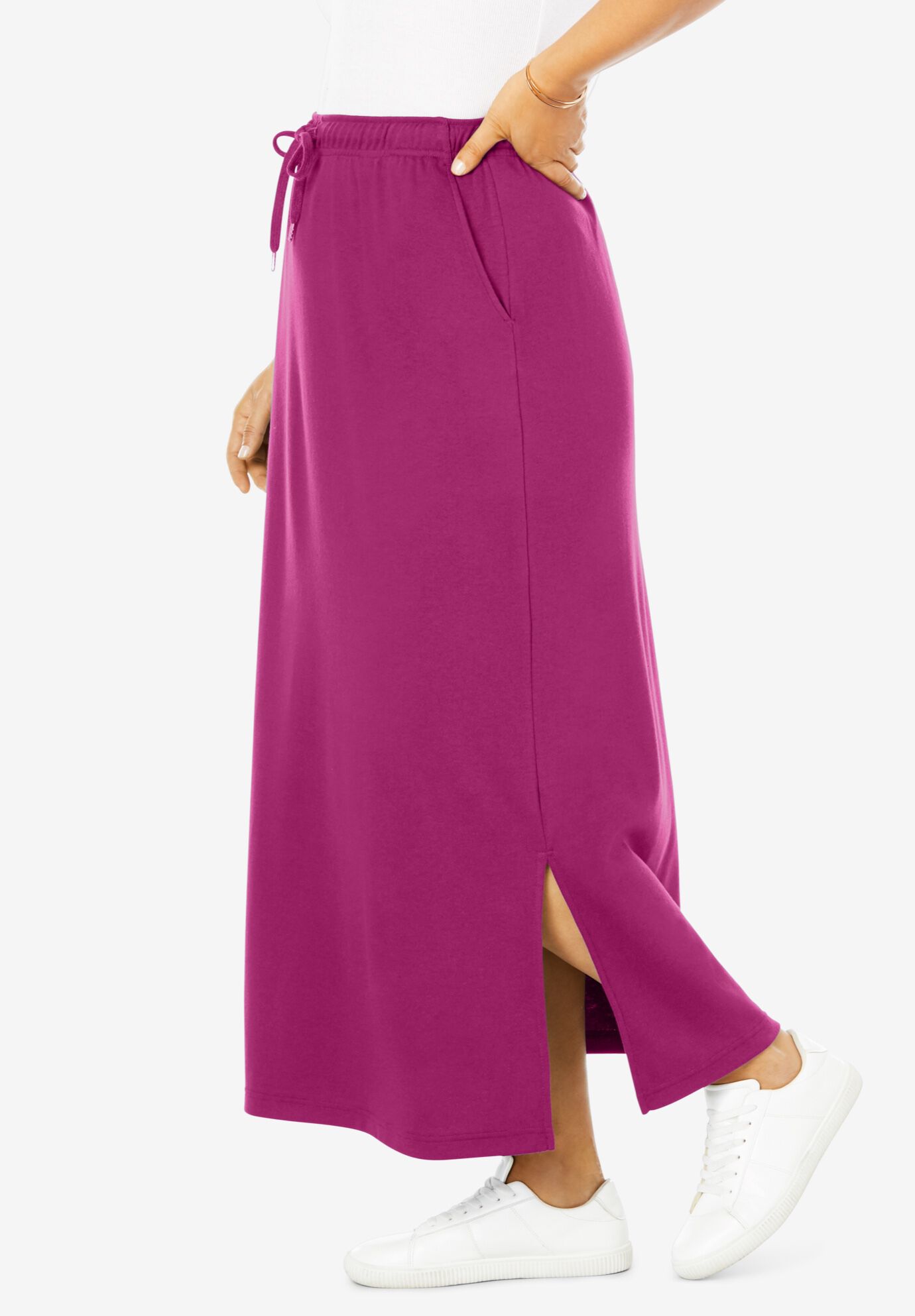 Sport Knit Side-Slit Skirt, RASPBERRY, alternate image number 2