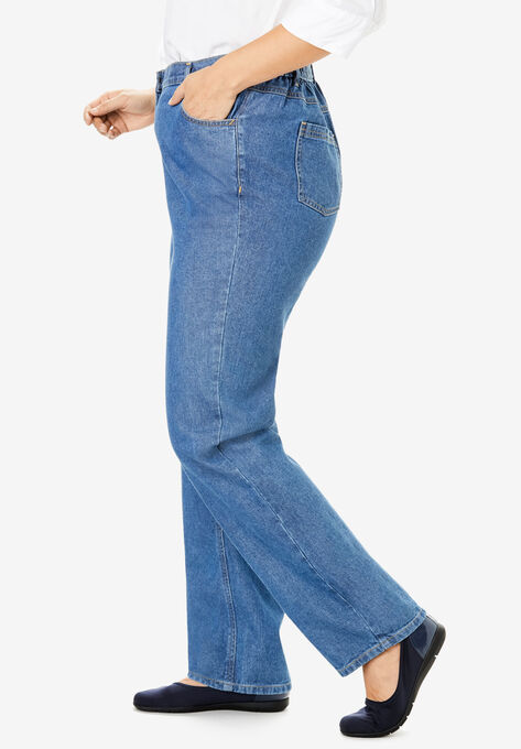 Back-Elastic Straight Leg Cotton Jean, , alternate image number null