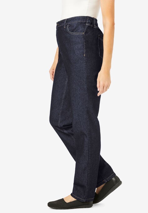 Back-Elastic Straight Leg Cotton Jean, , alternate image number null