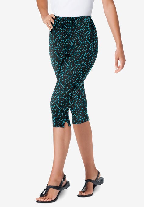 Stretch Cotton Printed Capri Legging, WATERFALL DOTS, hi-res image number null