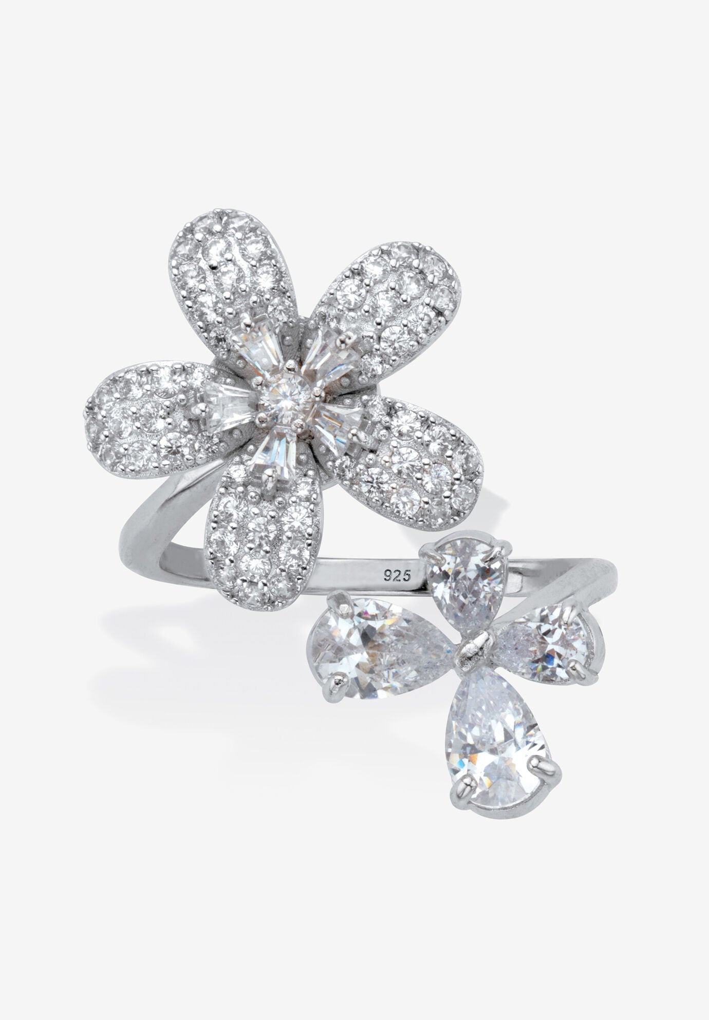 Platinum Plated Silver Cubic Zirconia Spinning Daisy Flower Ring (1 5/8 cttw), SILVER, hi-res image number 0