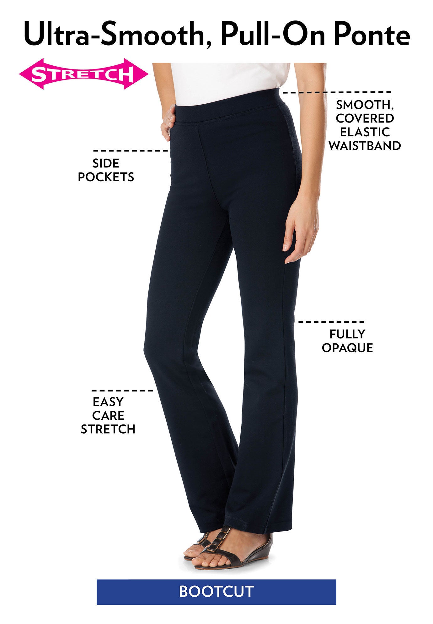 Stretch Ponte Knit Pull-On Bootcut Pants, , alternate image number 4