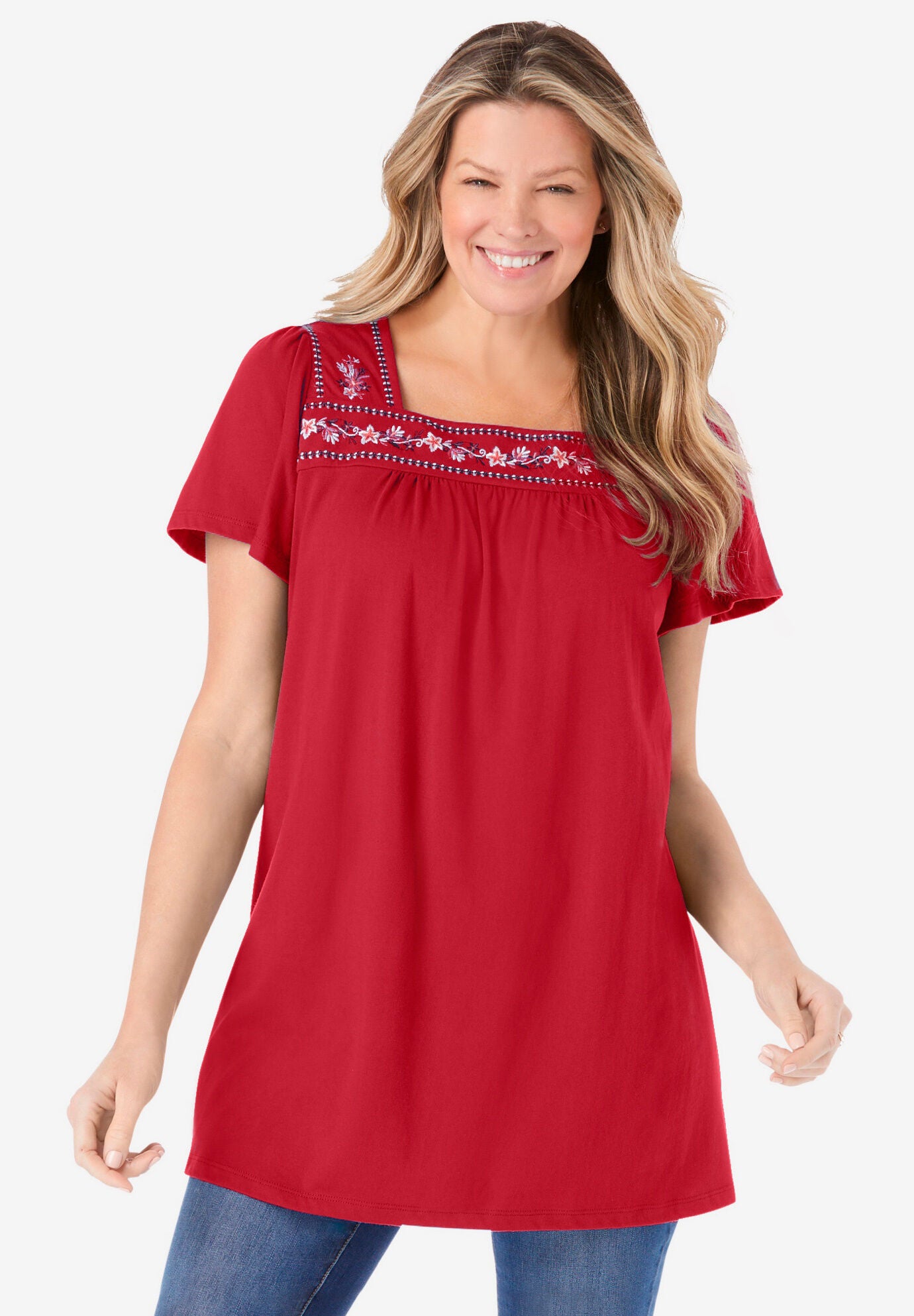 Embroidered Square Neck Tunic, , alternate image number 5