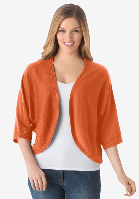 Rib Trim Cardigan Shrug, PUMPKIN, hi-res image number null