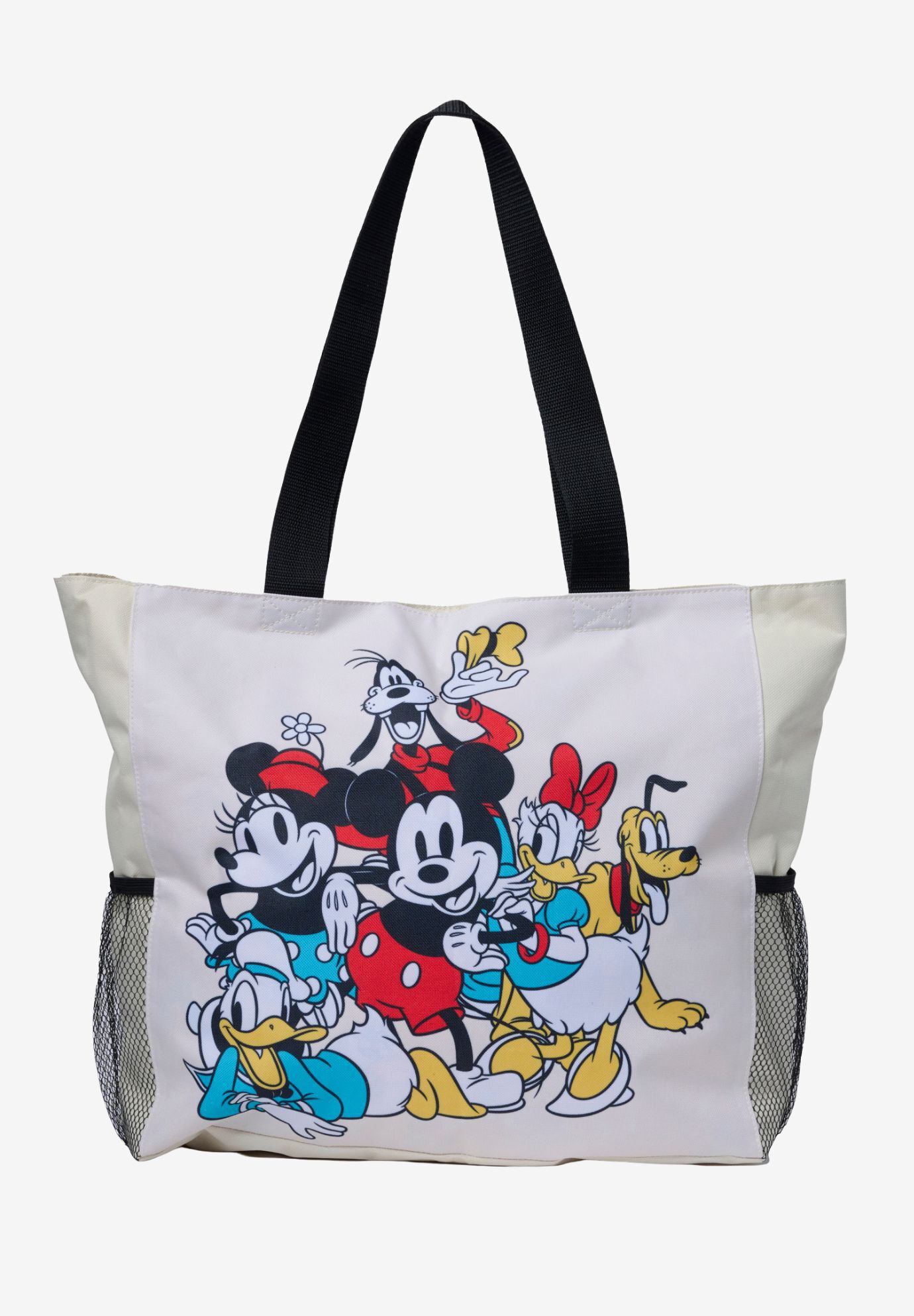 Disney Mickey & Friends Women's Zippered Beach Travel Tote with Bottle Pockets, WHITE, on-hover image number 1