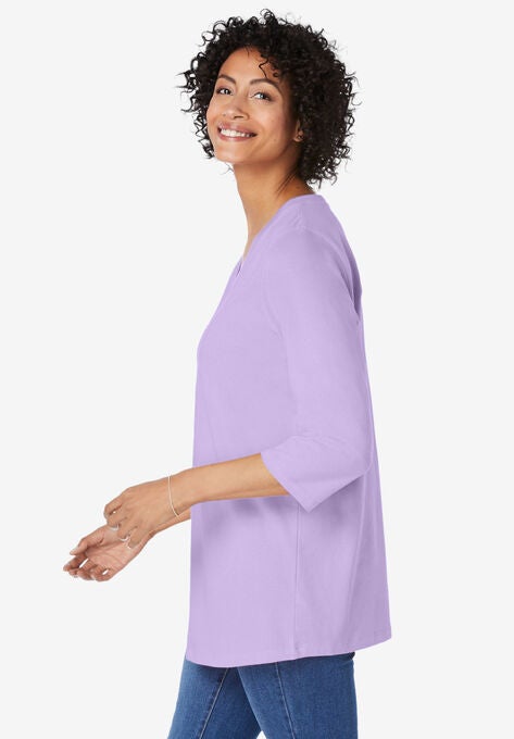 Perfect Three-Quarter Sleeve V-Neck Tunic, , alternate image number null