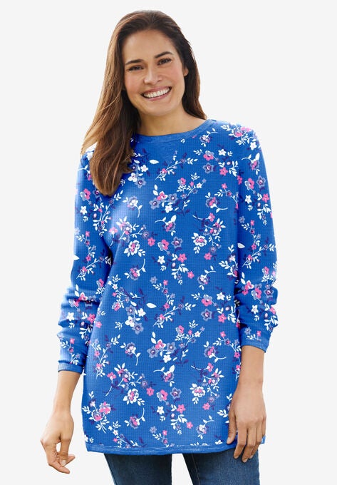 Thermal Sweatshirt, BRIGHT COBALT MULTI DELICATE FLORAL, hi-res image number null