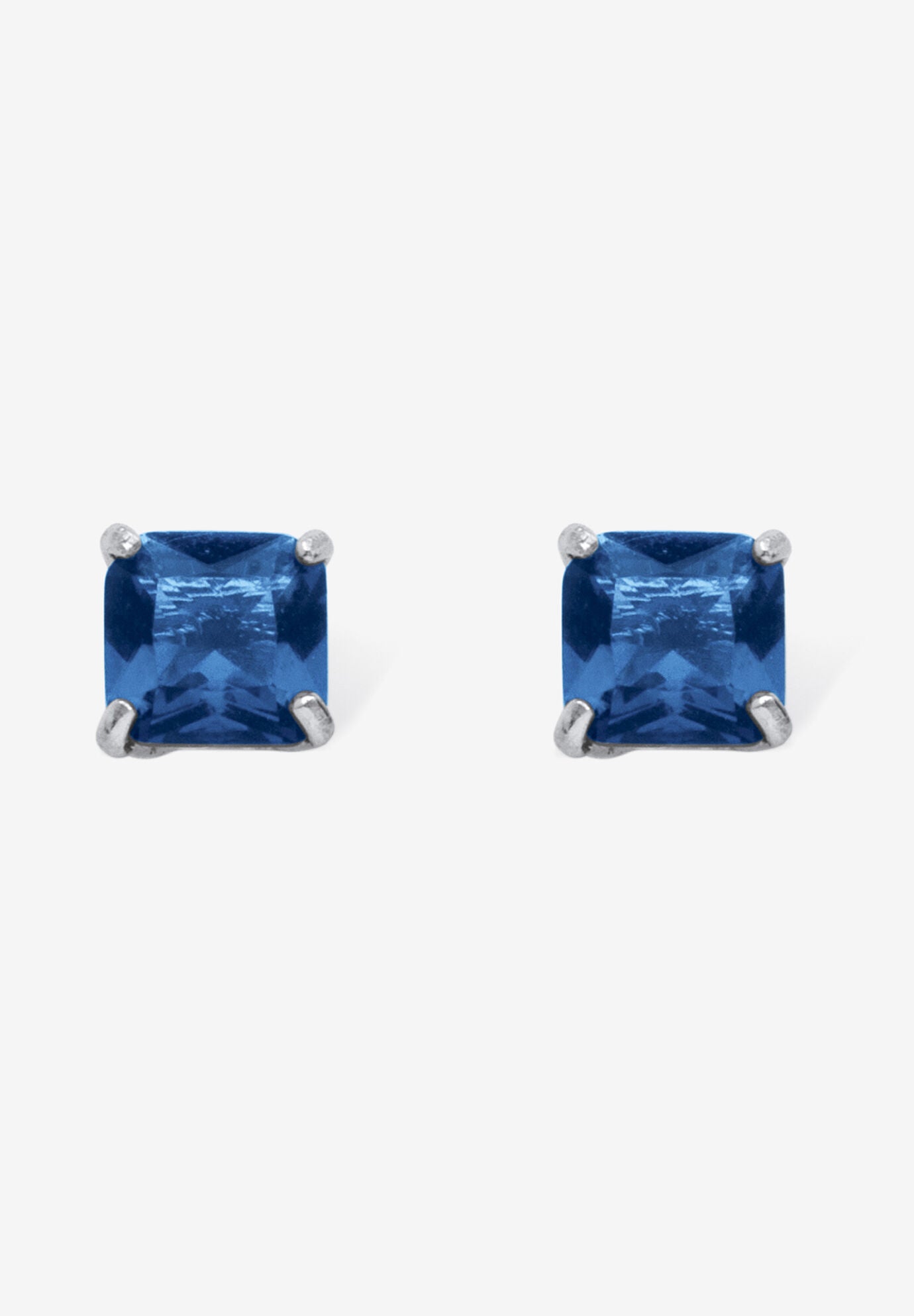 Sterling Silver Stud Princess Cut Simulated Birthstone Stud Earrings, SEPTEMBER, hi-res image number 0