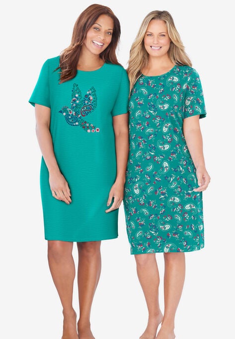 2-Pack Short-Sleeve Sleepshirt , WATERFALL PAISLEY, hi-res image number null