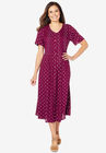 Short-Sleeve Button-Front Dress, DEEP CLARET POLKA DOT, hi-res image number null