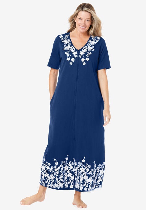 Knit Zip Long Lounger, EVENING BLUE MEADOW FLORAL, hi-res image number null