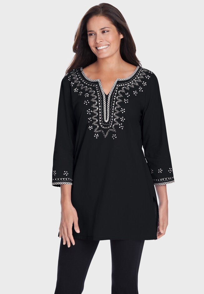 Sequined cotton tunic, BLACK, hi-res image number null