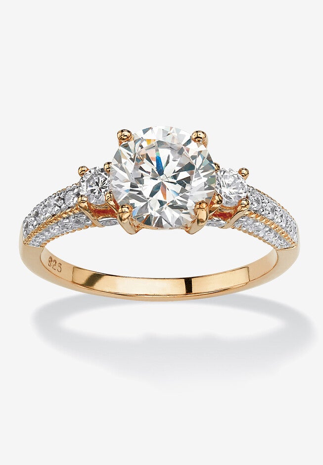 14K Gold Over Sterling Silver Cubic Zirconia 3-Stone Bridal Ring, CUBIC ZIRCONIA, hi-res image number null