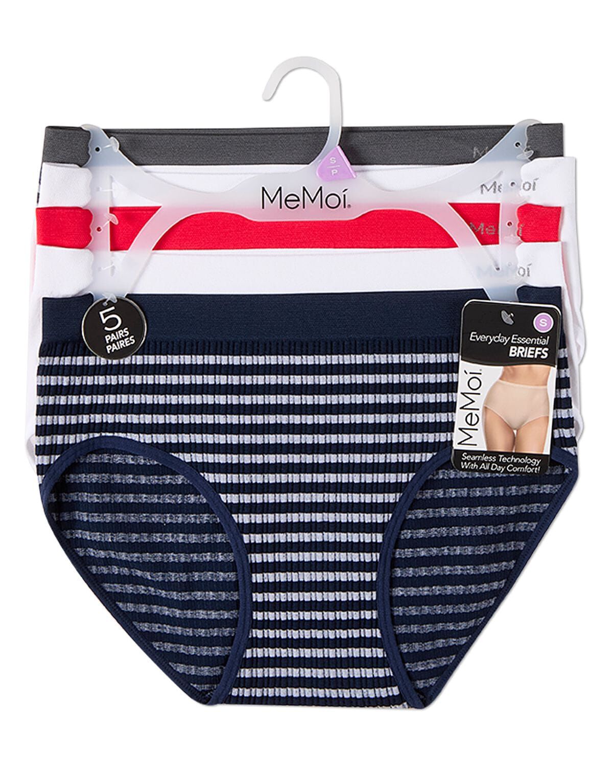 5 Pair Women's Seamless Striped Crinkle-Texture Ribbed Tag-Free Briefs, WHITE COLOR MULTI, alternate image number 1