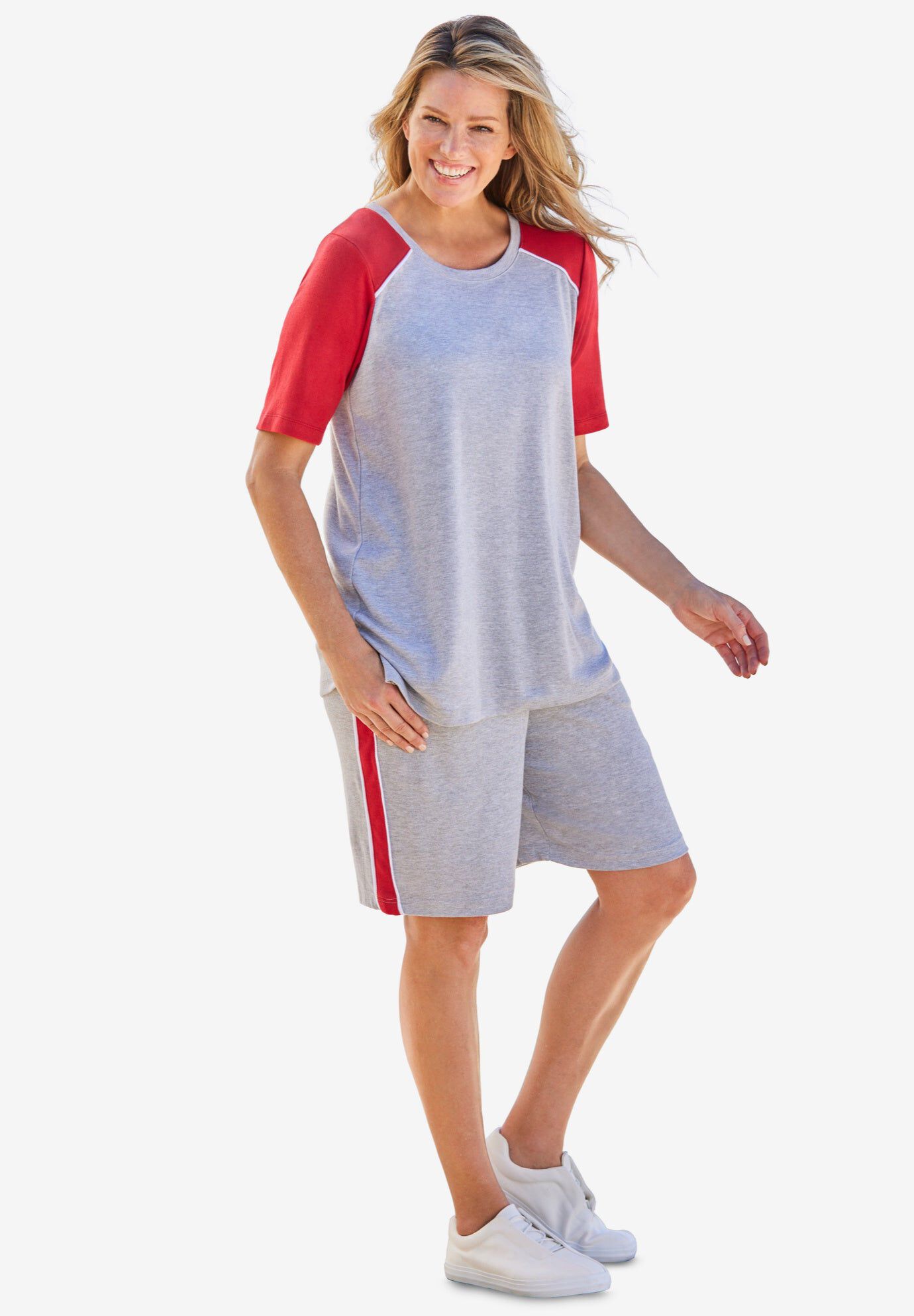 2-Piece Short-Sleeve Set, HEATHER GREY VIVID RED, hi-res image number 0