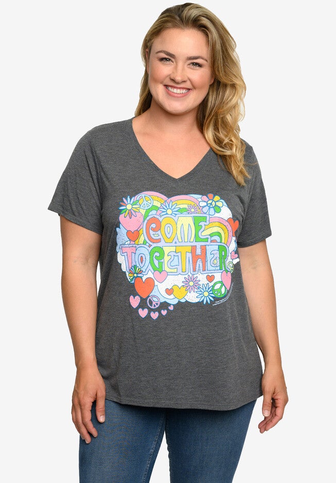 Beatles Come Together V-Neck T-Shirt Band Tee Heather Charcoal, , on-hover image number 1