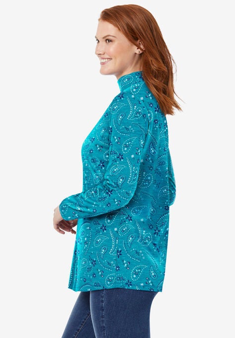 Perfect Printed Long-Sleeve Turtleneck Tee, , alternate image number null