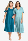 2-Pack Short Silky Gown , DEEP TEAL PALE OCEAN, hi-res image number null