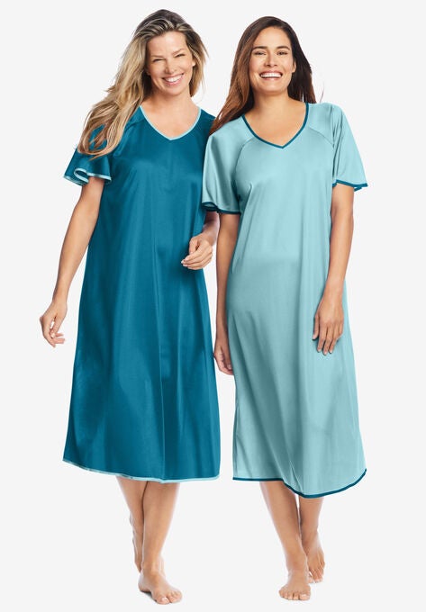 2-Pack Short Silky Gown , DEEP TEAL PALE OCEAN, hi-res image number null