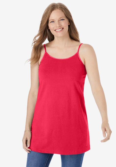 Satin-Trim Longline Cami, VIVID RED, hi-res image number null