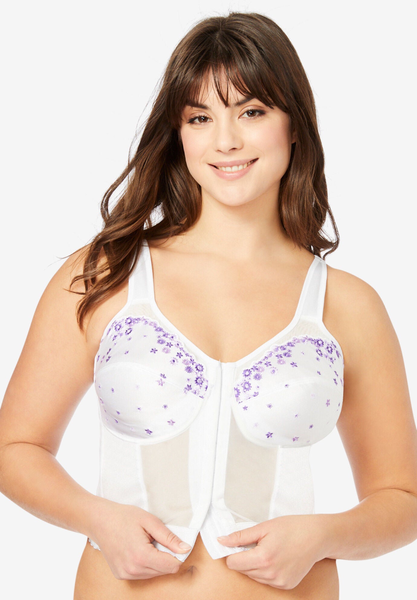 Embroidered Front-Close Longline Posture Bra, , alternate image number 4