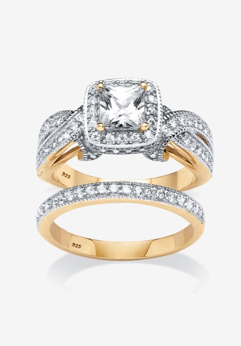 Gold over Silver Bridal Ring Set Cubic Zirconia (1 3/4 cttw TDW), GOLD, hi-res image number null