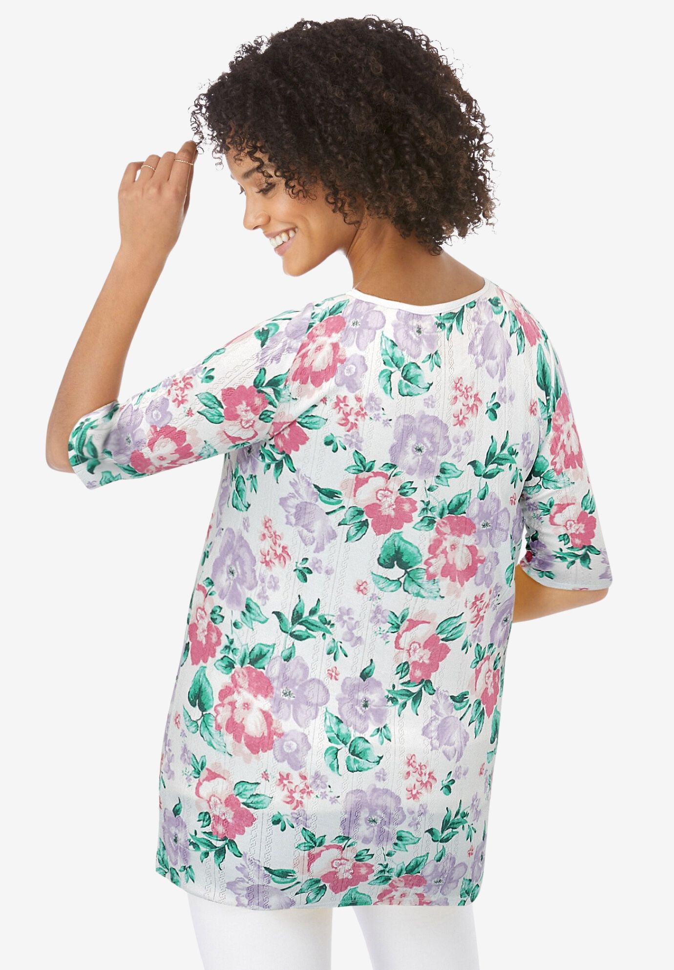 Pointelle Scoopneck Tee, WHITE PAINTED FLORAL, on-hover image number 1