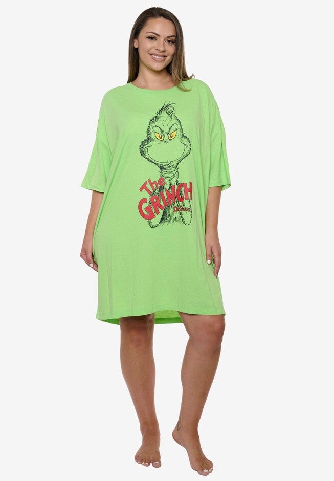 Women's Dr Seuss The Grinch Sleep Shirt Nightgown Night Shirt Green One Size, GREEN, hi-res image number null