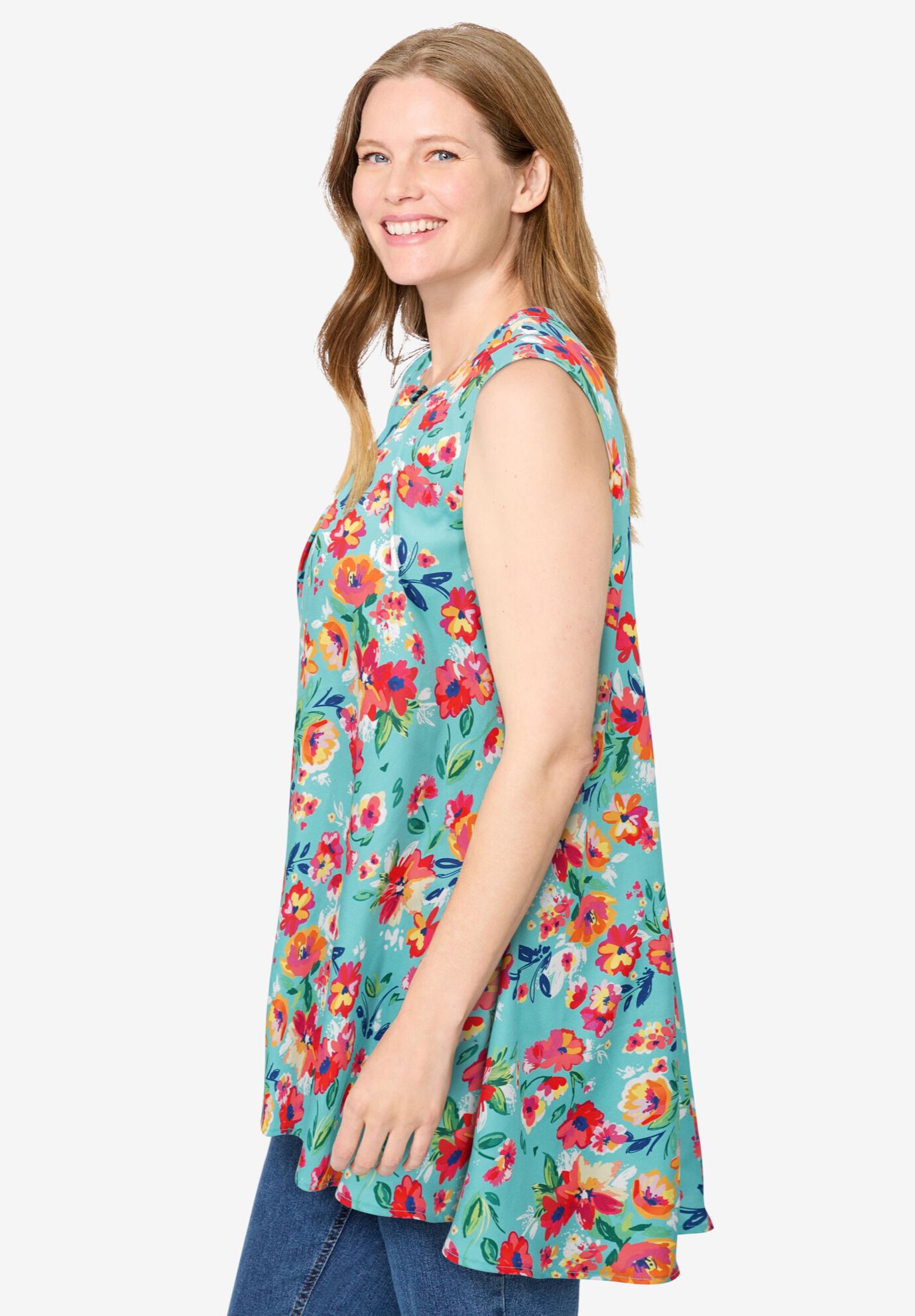 Pleated Tank, ISLAND AQUA MULTI FLORAL, alternate image number 2