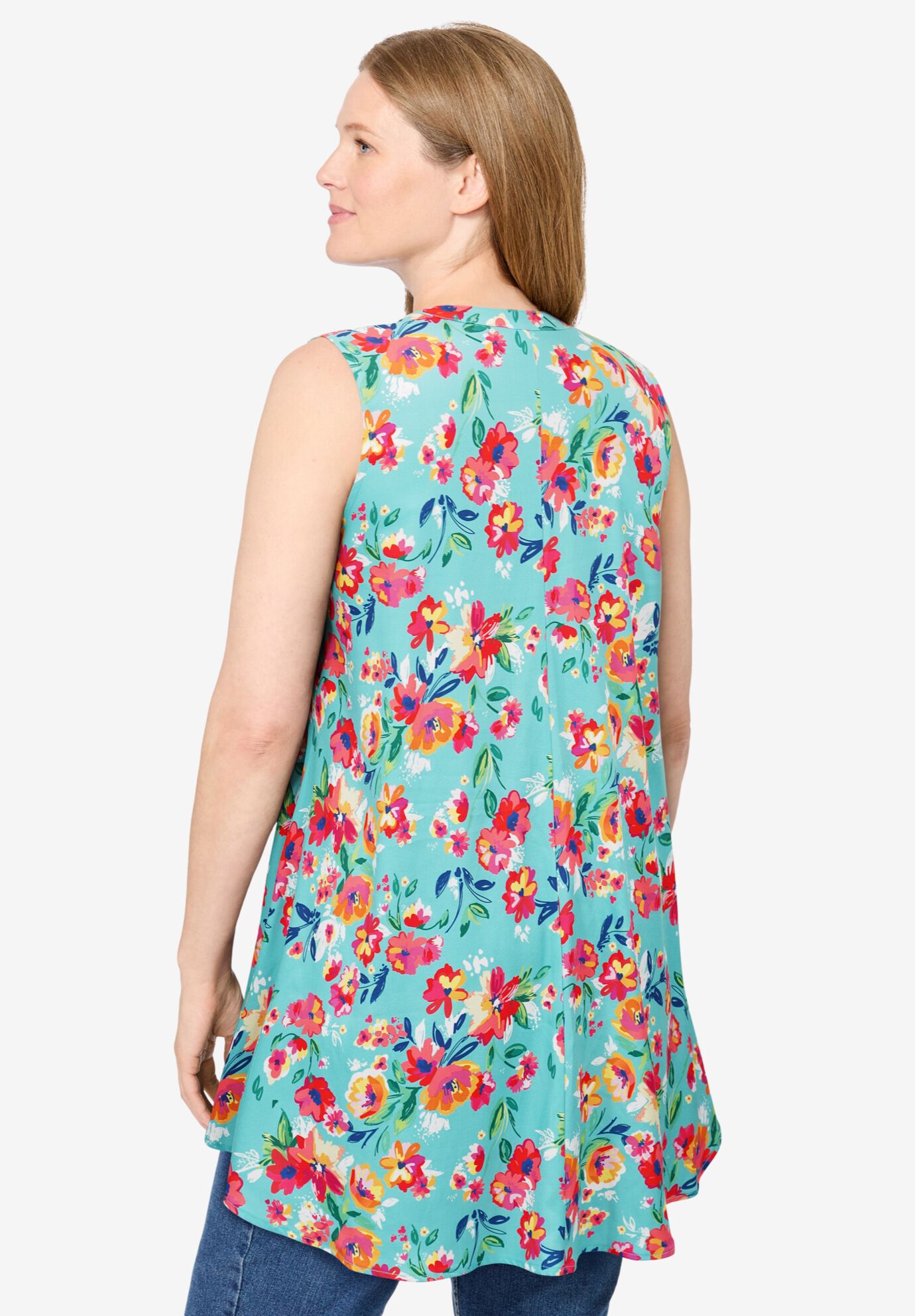 Pleated Tank, ISLAND AQUA MULTI FLORAL, on-hover image number 1