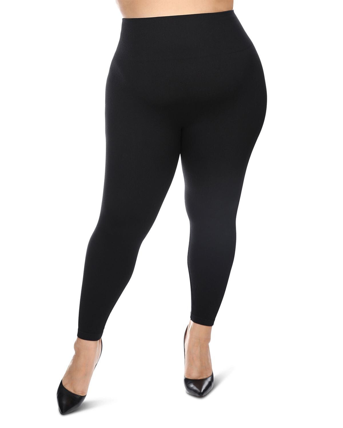 Women&#39;s Thin Ribbed High Waist Seamless Leggings, BLACK, alternate image number 1