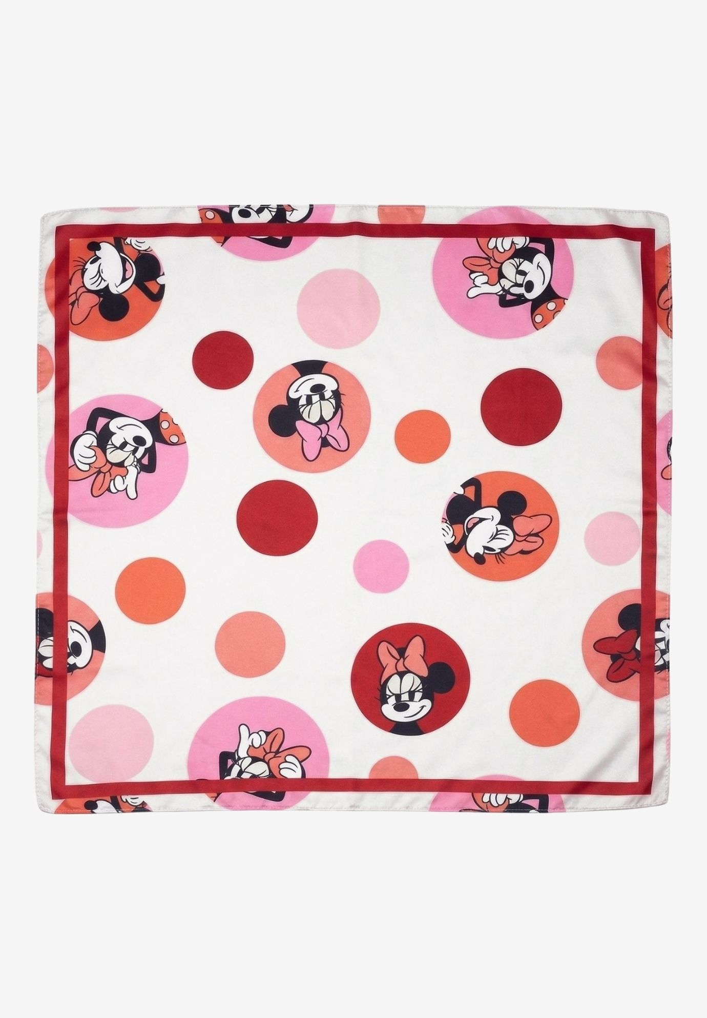 Disney Minnie Mouse Silky Scarf 27 inches x 27 inches Large Red Bow Icon Square Head Wrap, RED, hi-res image number 0