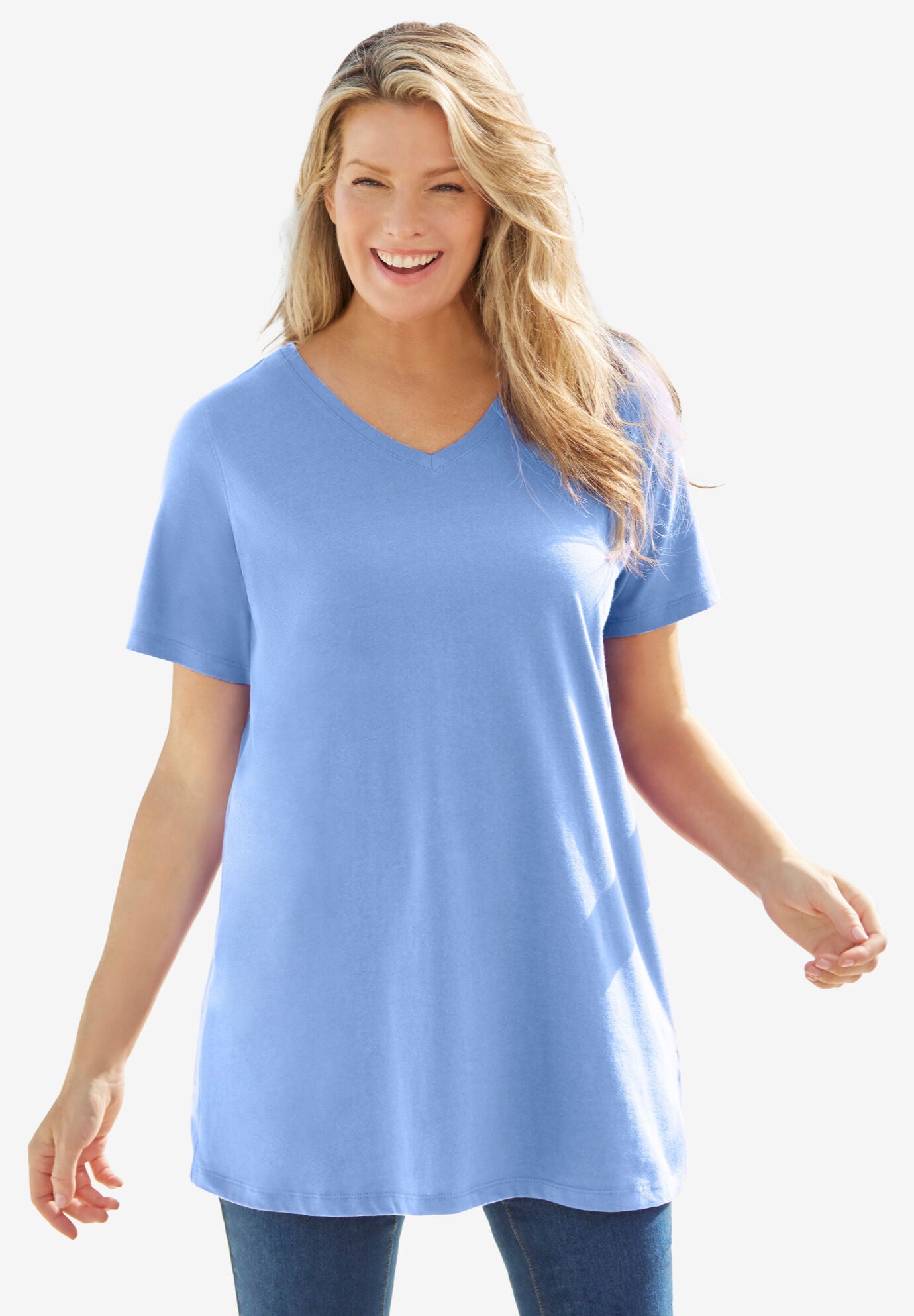 Perfect Printed Short-Sleeve V-Neck Tunic, , alternate image number 3