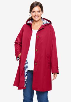 Woman Within Womens Plus Size Hooded Slicker Raincoat