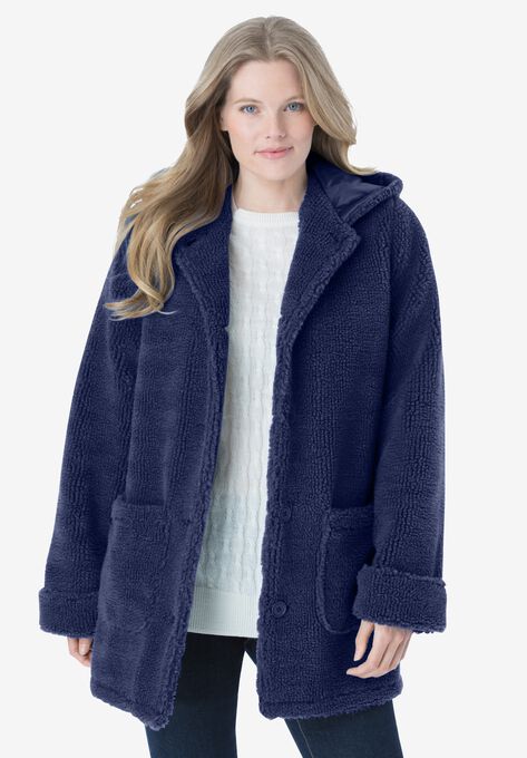 Hooded Berber Fleece Jacket, NAVY, hi-res image number null