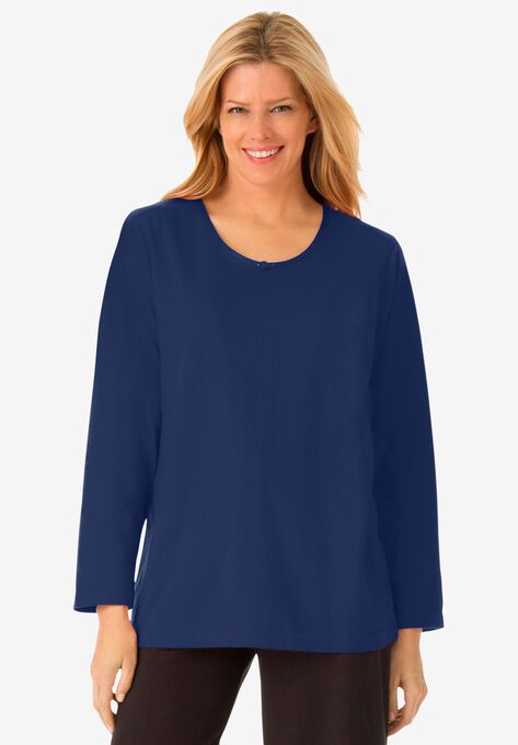 Satin trim sleep tee by Dreams & Co® , EVENING BLUE SOLID, hi-res image number null