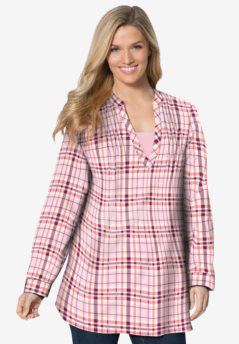 Flannel Tunic With Layered Look, PINK PRETTY PLAID, hi-res image number null