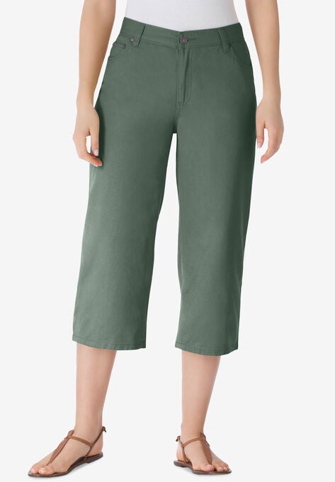 Back-Elastic Cotton Capri, PINE, hi-res image number null