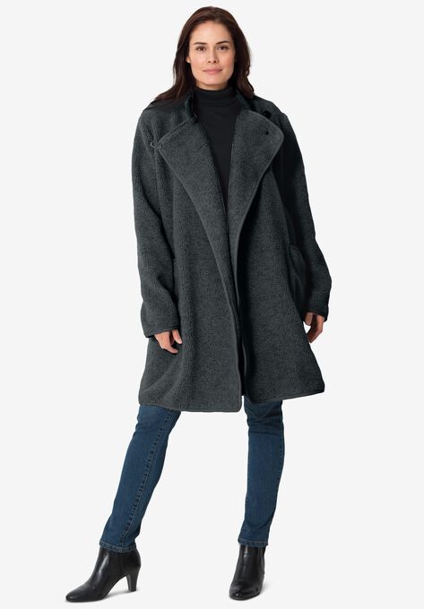 Rib Knit Collar Berber Jacket, HEATHER CHARCOAL, hi-res image number null