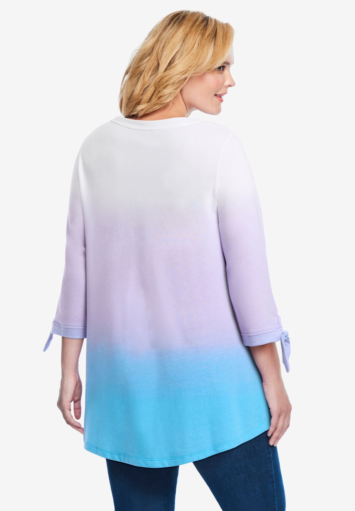 French Terry Tie-Sleeve Sweatshirt, PARADISE BLUE OMBRE, on-hover image number 1