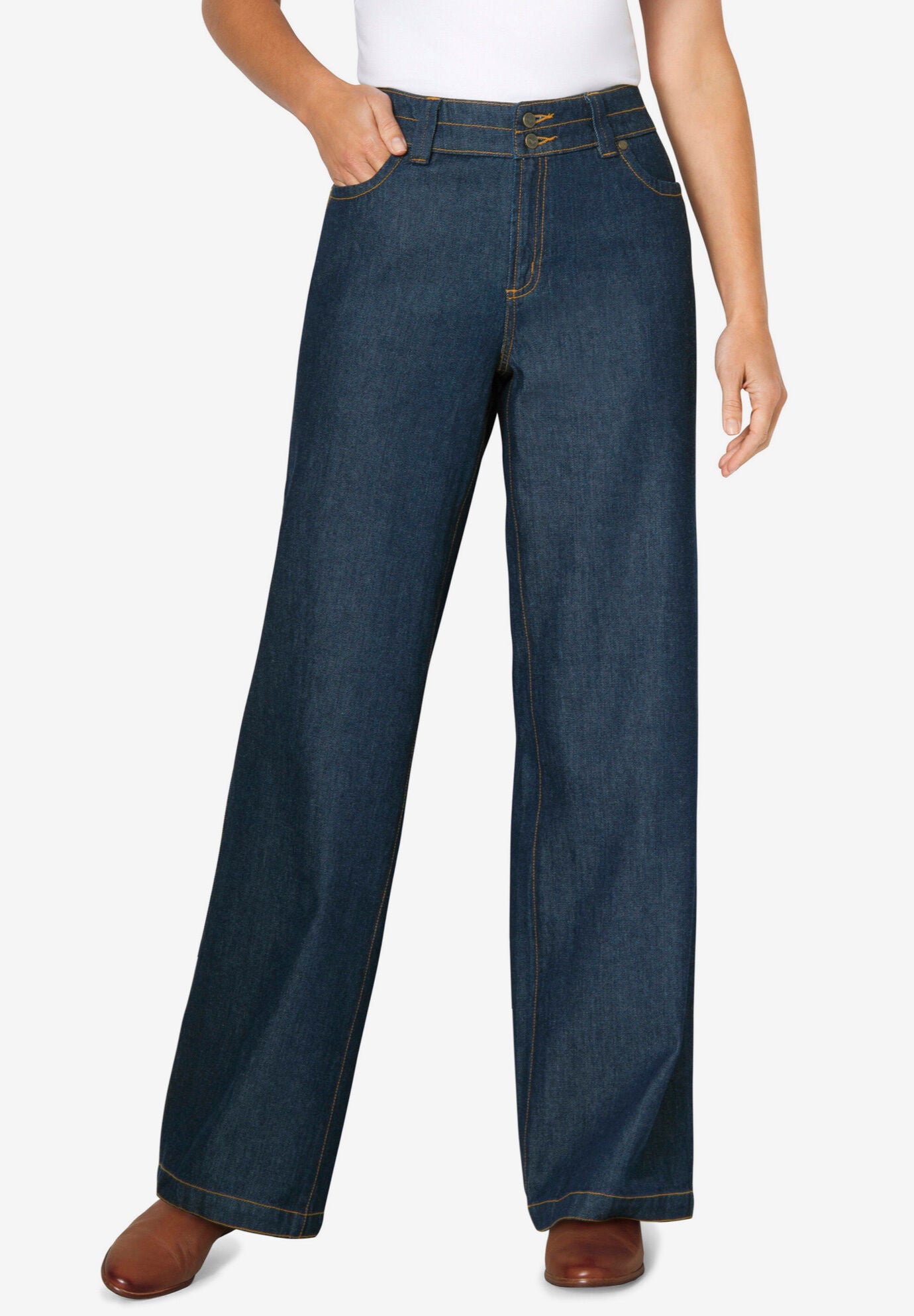women's plus size wide leg trouser jeans