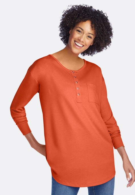 Long Sleeve Tunic Henley, PUMPKIN, hi-res image number null