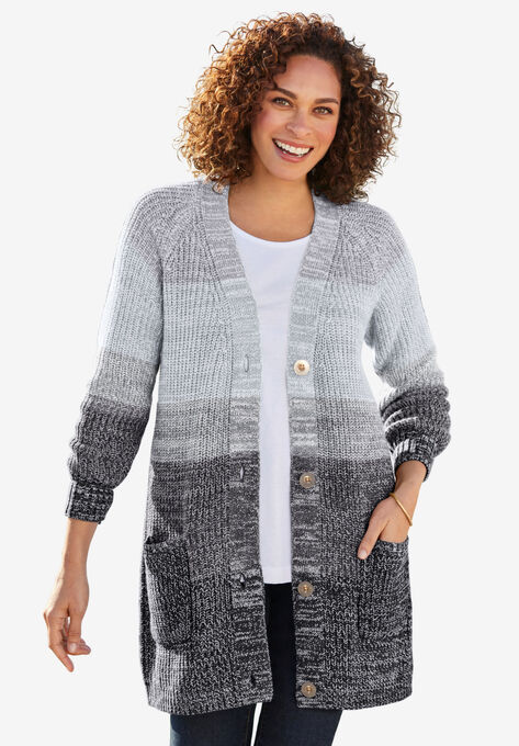 Ombre Shaker Cardigan, BLACK OMBRE, hi-res image number null