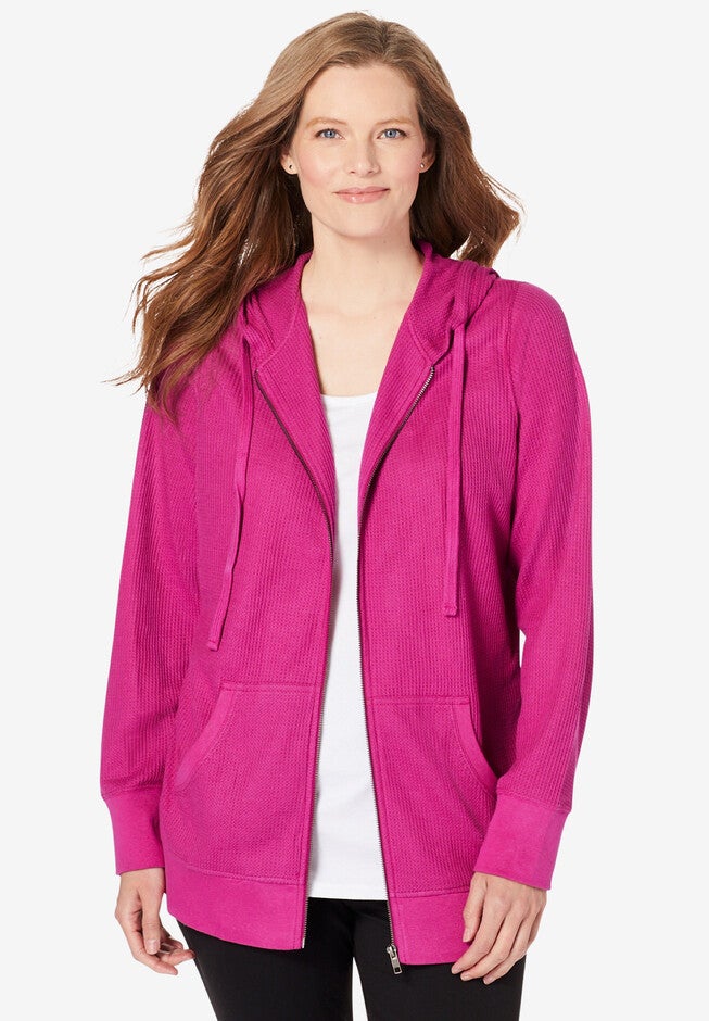 Waffle-Knit Fleece Thermal Jacket, RASPBERRY, hi-res image number 0