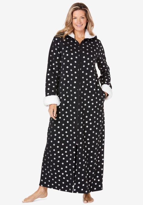 Sherpa-lined long hooded robe by Dreams & Co.®, BLACK STAR, hi-res image number null